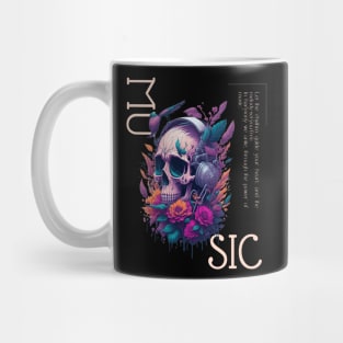 Beautiful music victor illustration design, dead skull listen to music flowers design Mug